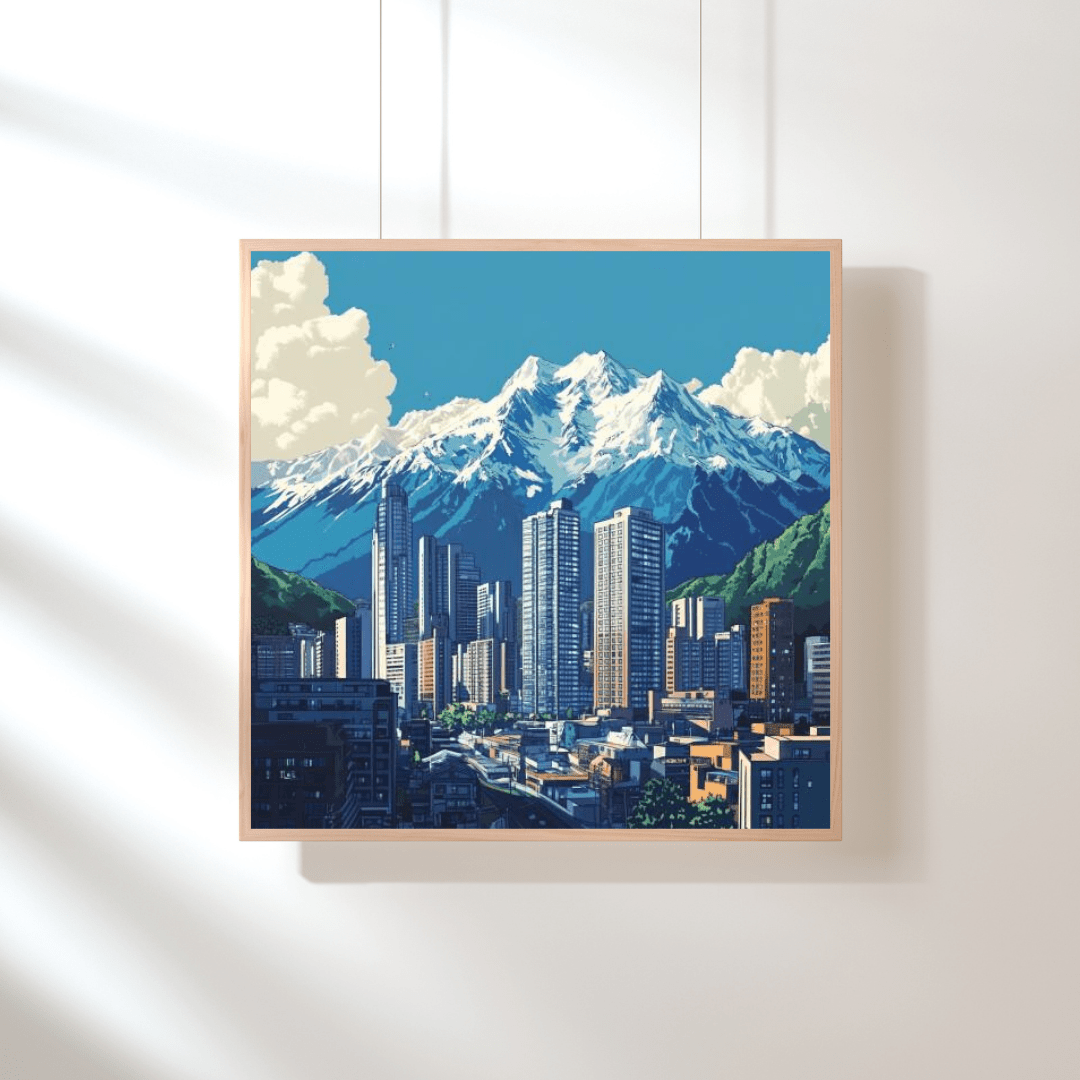 Urban Oasis Amid Snowy Peaks - Cityscape Wall Art - Aestheticanvas