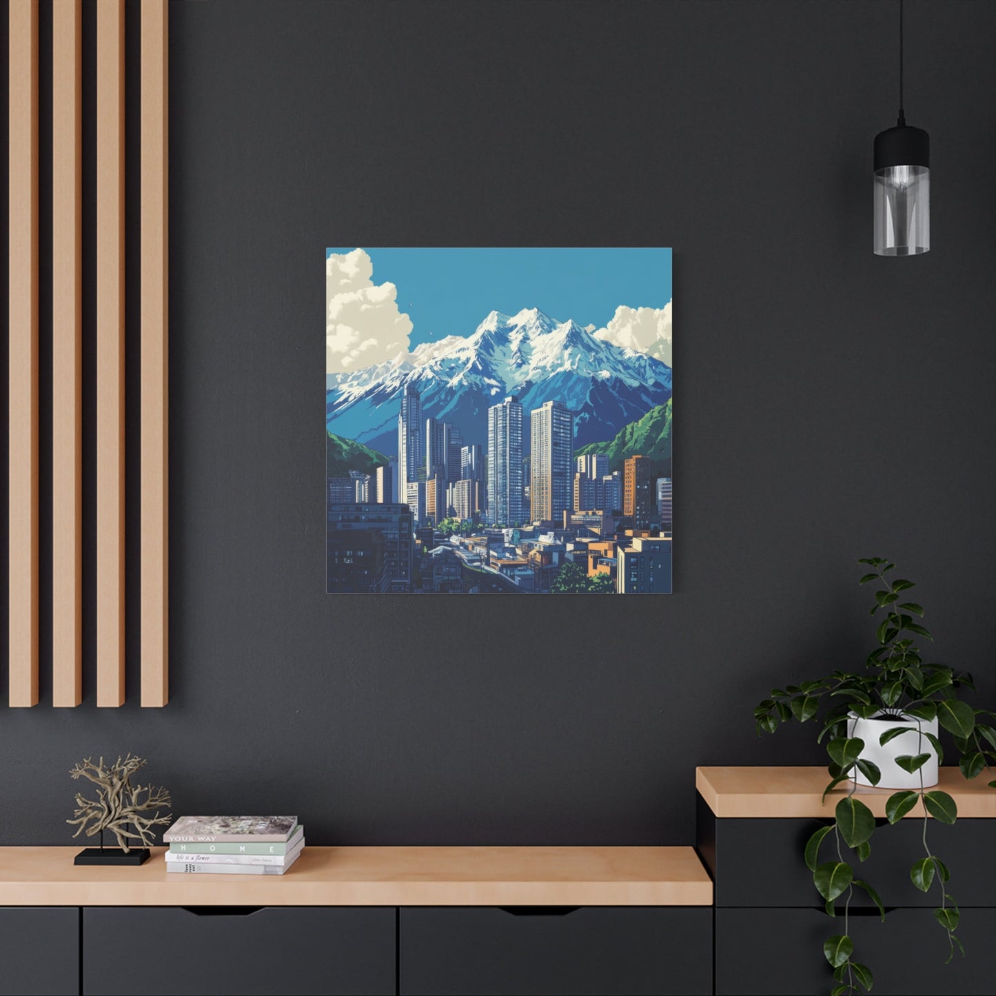 Urban Oasis Amid Snowy Peaks - Cityscape Wall Art - Aestheticanvas