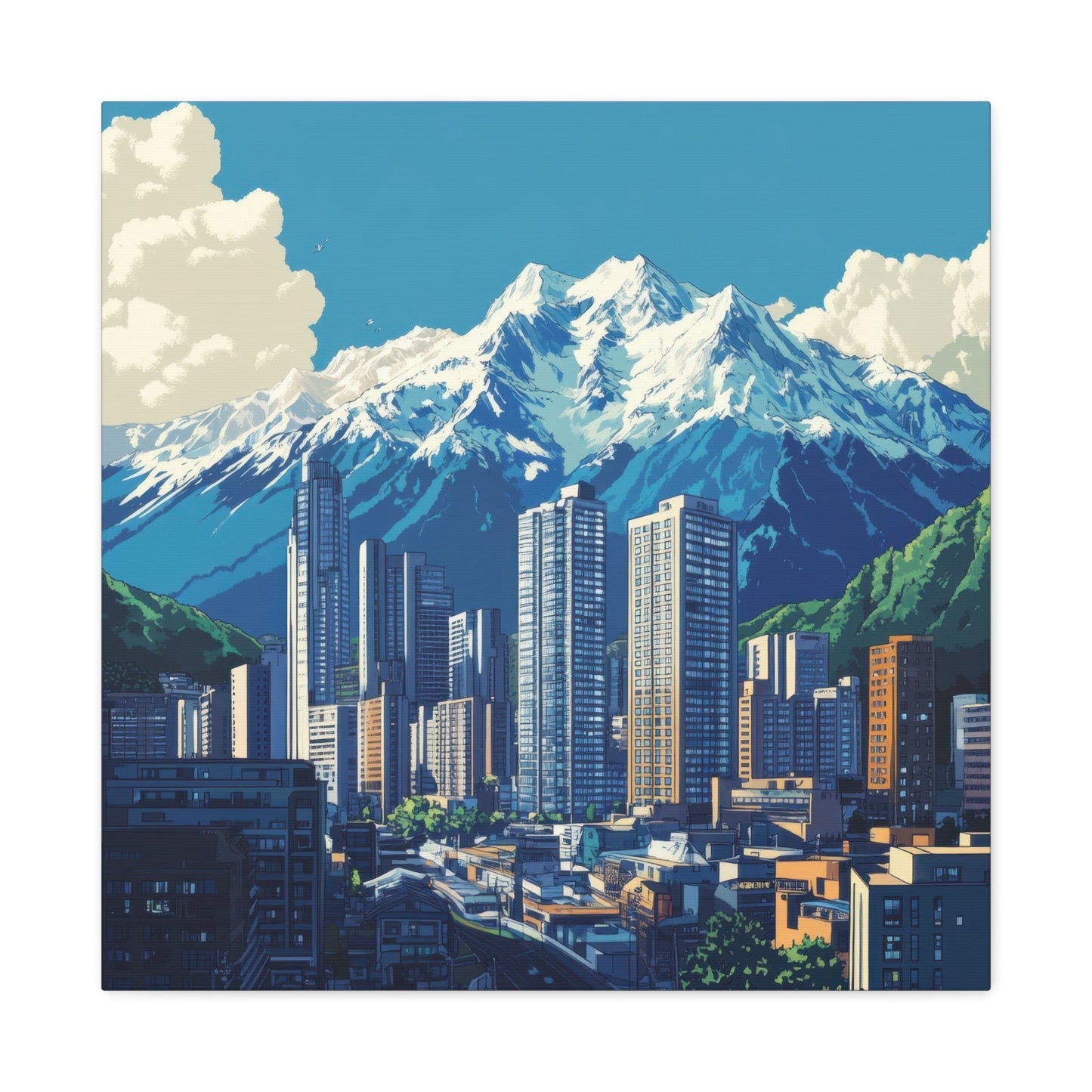 Urban Oasis Amid Snowy Peaks - Cityscape Wall Art - Aestheticanvas