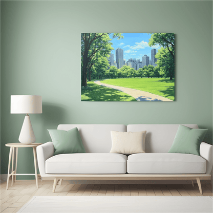 Urban Oasis Park Pathway - Cityscape Wall Art - Aestheticanvas