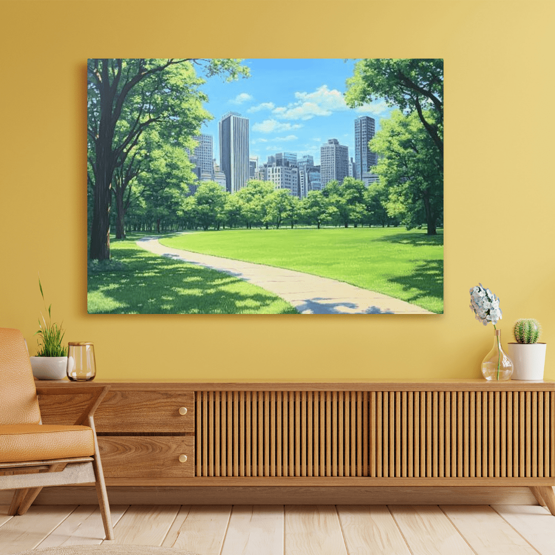 Urban Oasis Park Pathway - Cityscape Wall Art - Aestheticanvas