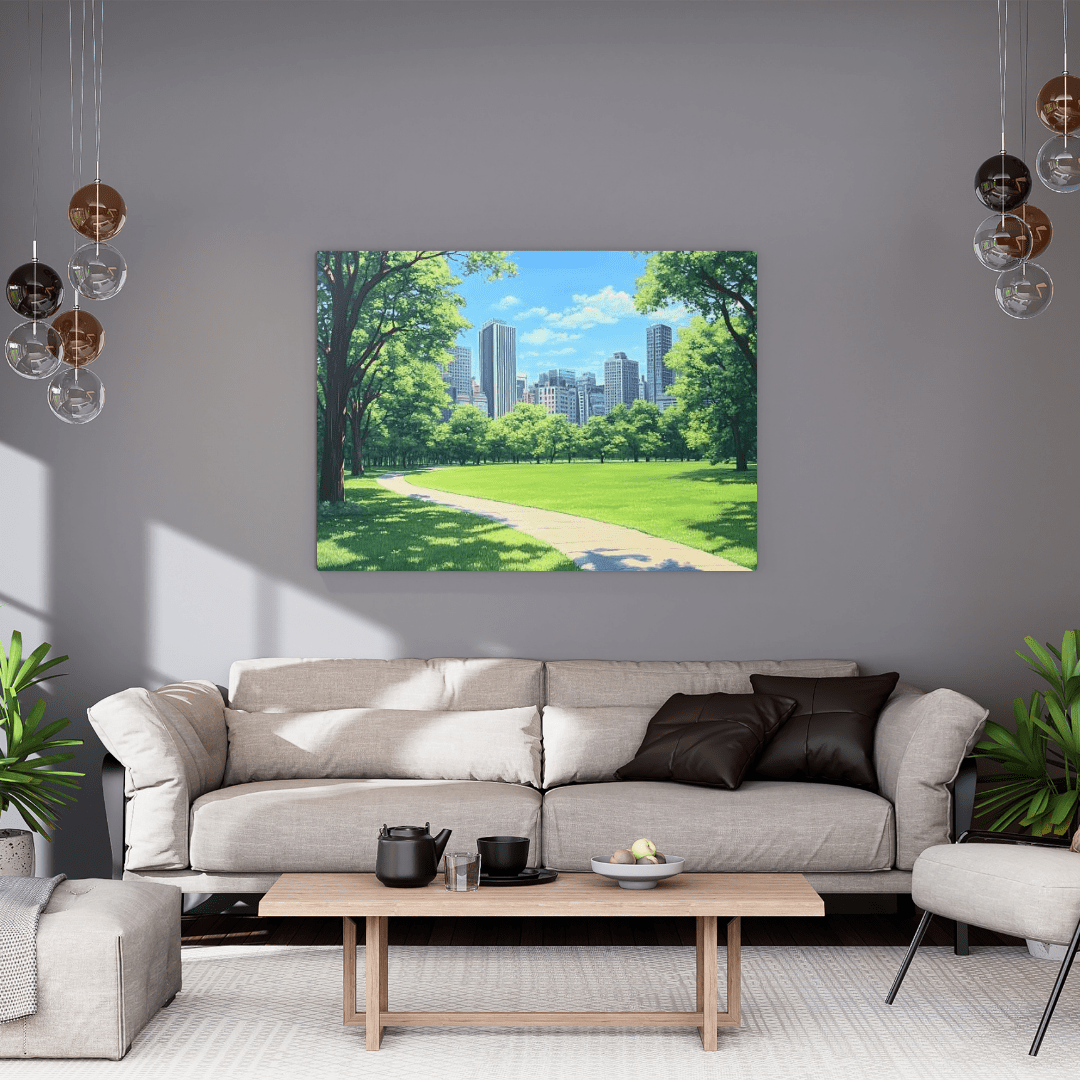 Urban Oasis Park Pathway - Cityscape Wall Art - Aestheticanvas