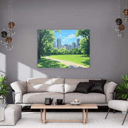 Urban Oasis Park Pathway - Cityscape Wall Art - Aestheticanvas