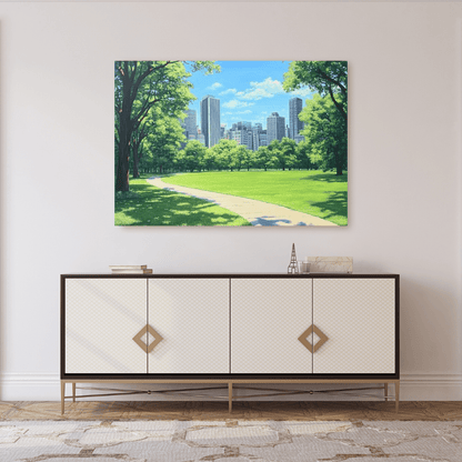 Urban Oasis Park Pathway - Cityscape Wall Art - Aestheticanvas