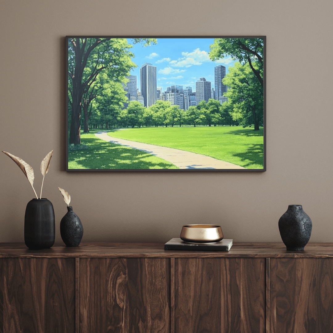 Urban Oasis Park Pathway - Cityscape Wall Art - Aestheticanvas