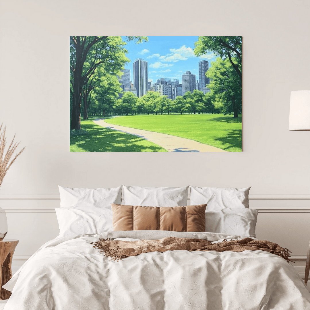 Urban Oasis Park Pathway - Cityscape Wall Art - Aestheticanvas