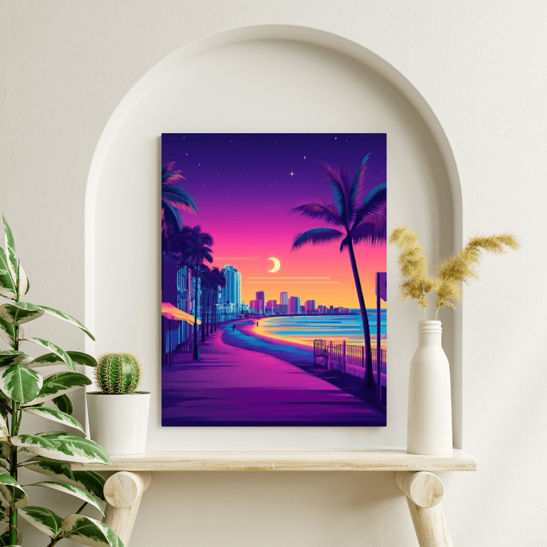 Venice Beach Neon Sunset Boulevard - City Wall Art - Aestheticanvas