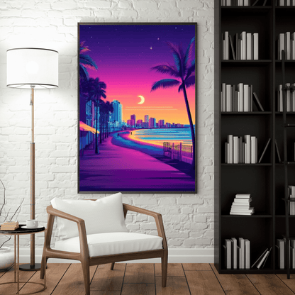 Venice Beach Neon Sunset Boulevard - City Wall Art - Aestheticanvas