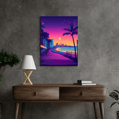 Venice Beach Neon Sunset Boulevard - City Wall Art - Aestheticanvas