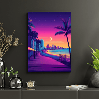 Venice Beach Neon Sunset Boulevard - City Wall Art - Aestheticanvas