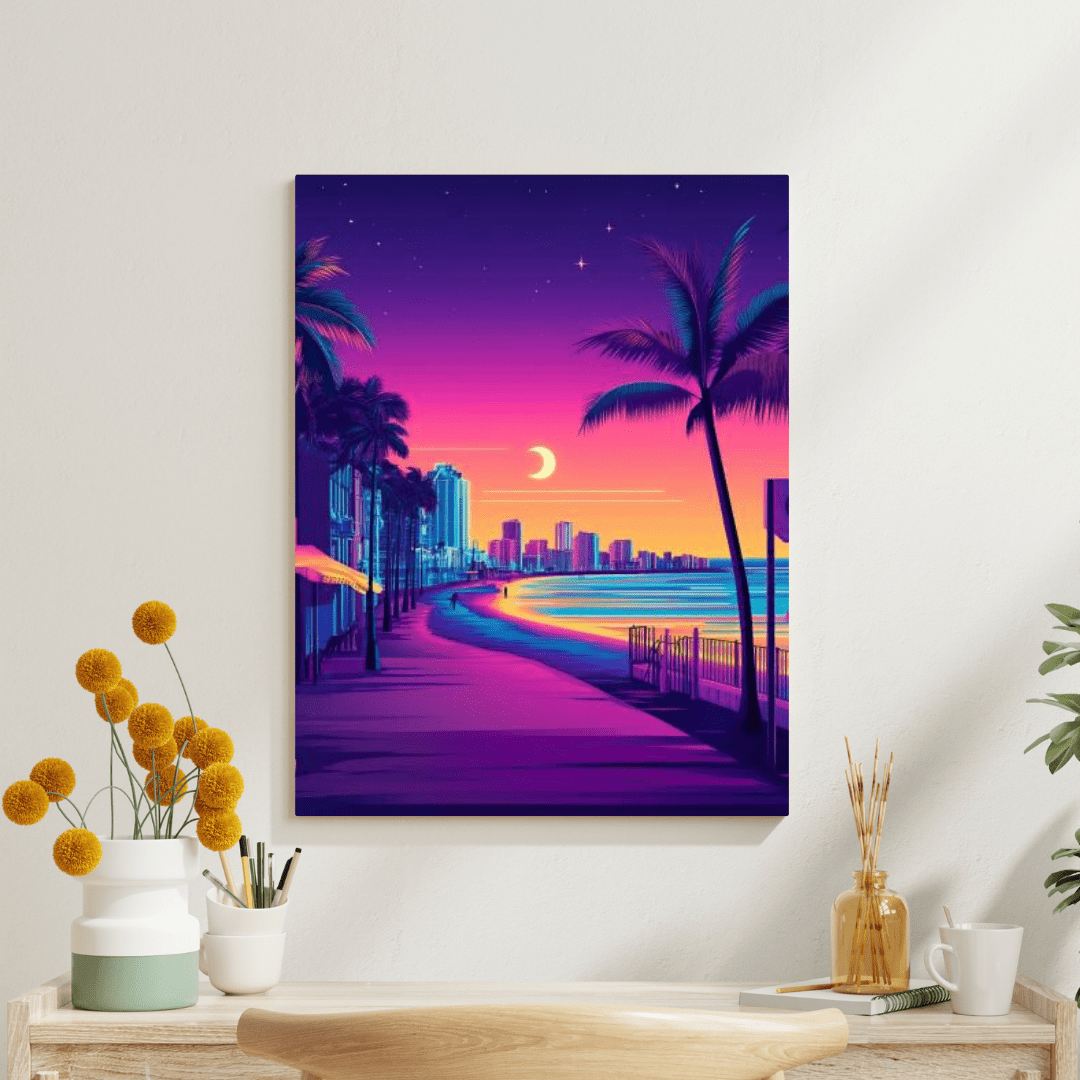 Venice Beach Neon Sunset Boulevard - City Wall Art - Aestheticanvas