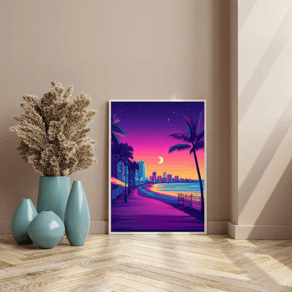 Venice Beach Neon Sunset Boulevard - City Wall Art - Aestheticanvas