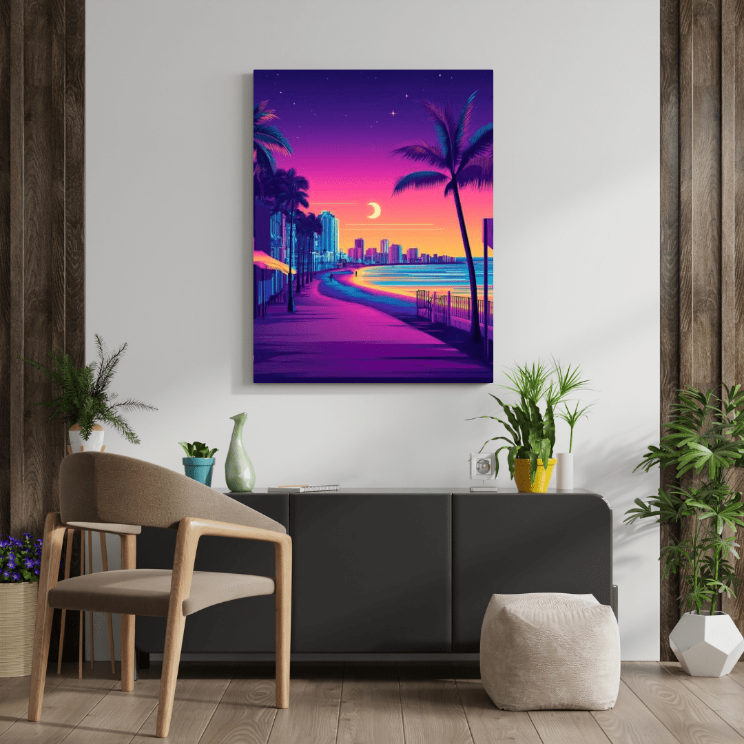 Venice Beach Neon Sunset Boulevard - City Wall Art - Aestheticanvas