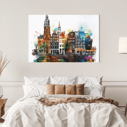 Vibrant Amsterdam Reflections - Cityscape Wall Art - Aestheticanvas