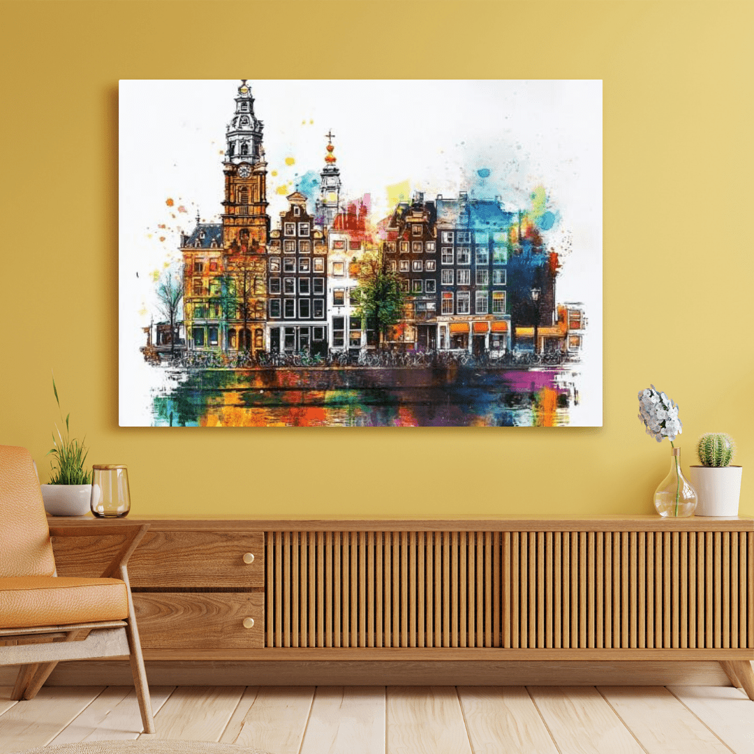 Vibrant Amsterdam Reflections - Cityscape Wall Art - Aestheticanvas