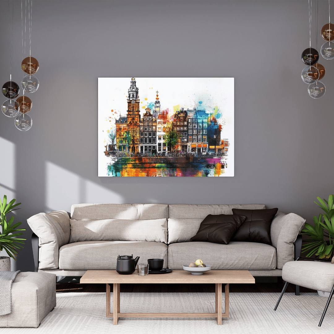 Vibrant Amsterdam Reflections - Cityscape Wall Art - Aestheticanvas