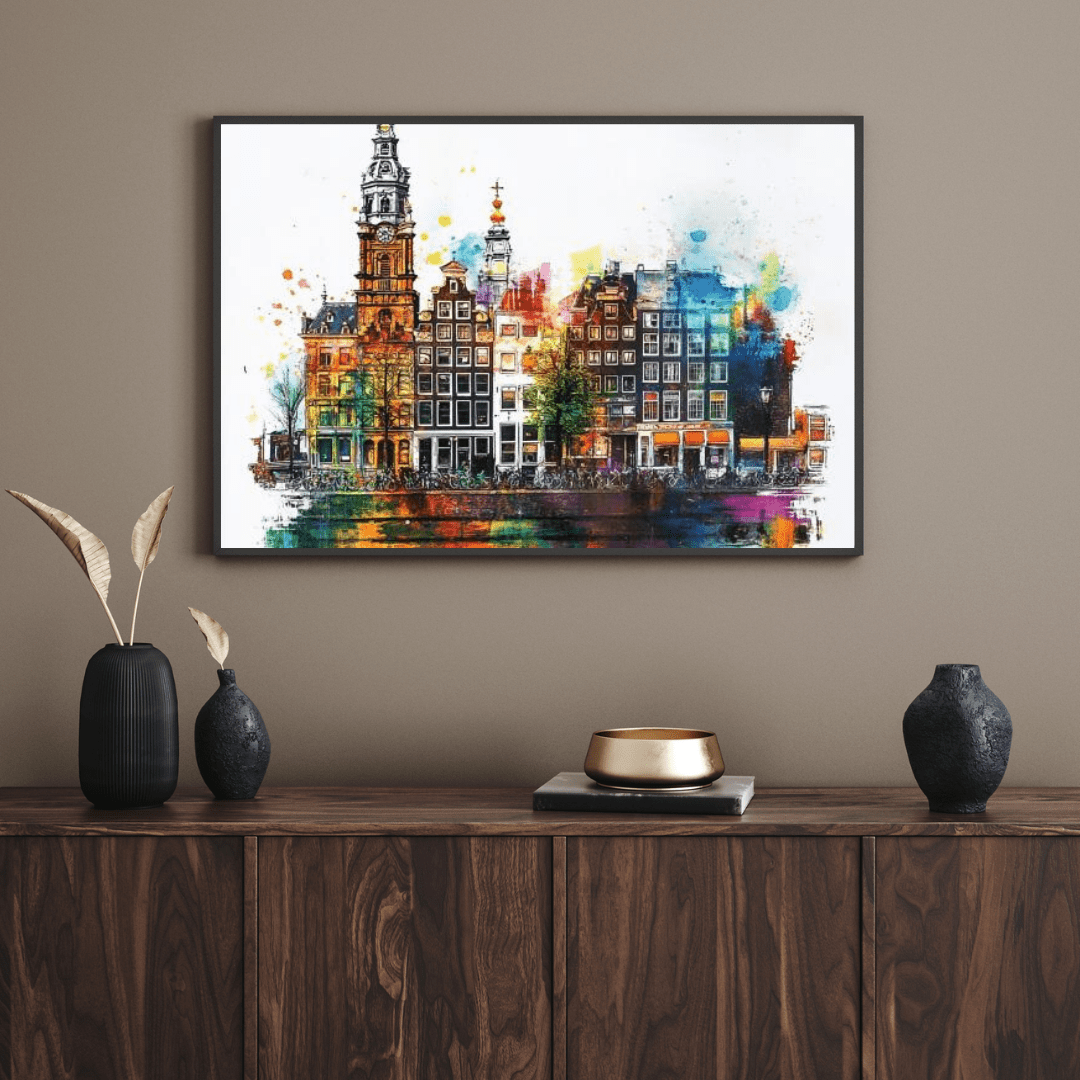 Vibrant Amsterdam Reflections - Cityscape Wall Art - Aestheticanvas