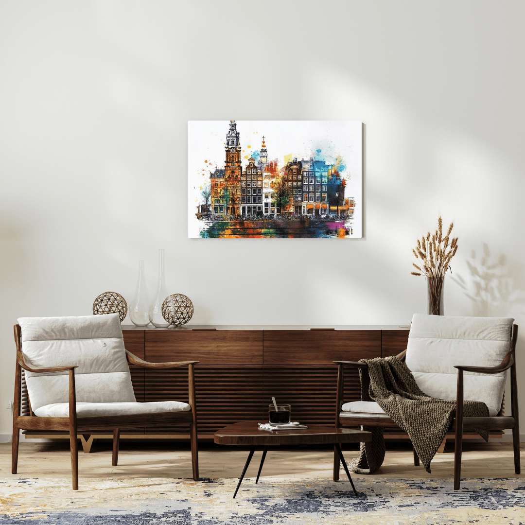 Vibrant Amsterdam Reflections - Cityscape Wall Art - Aestheticanvas