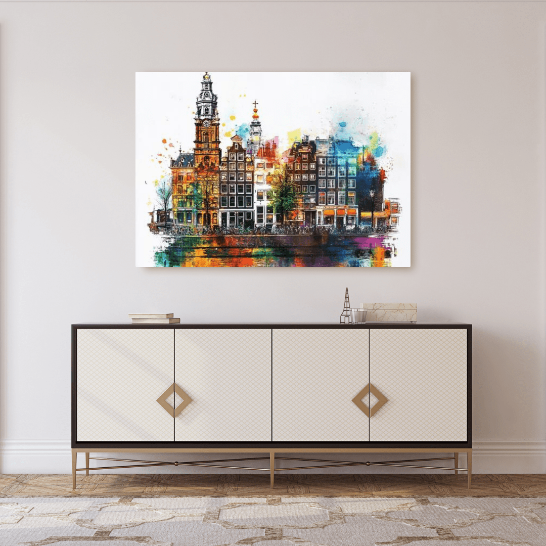 Vibrant Amsterdam Reflections - Cityscape Wall Art - Aestheticanvas