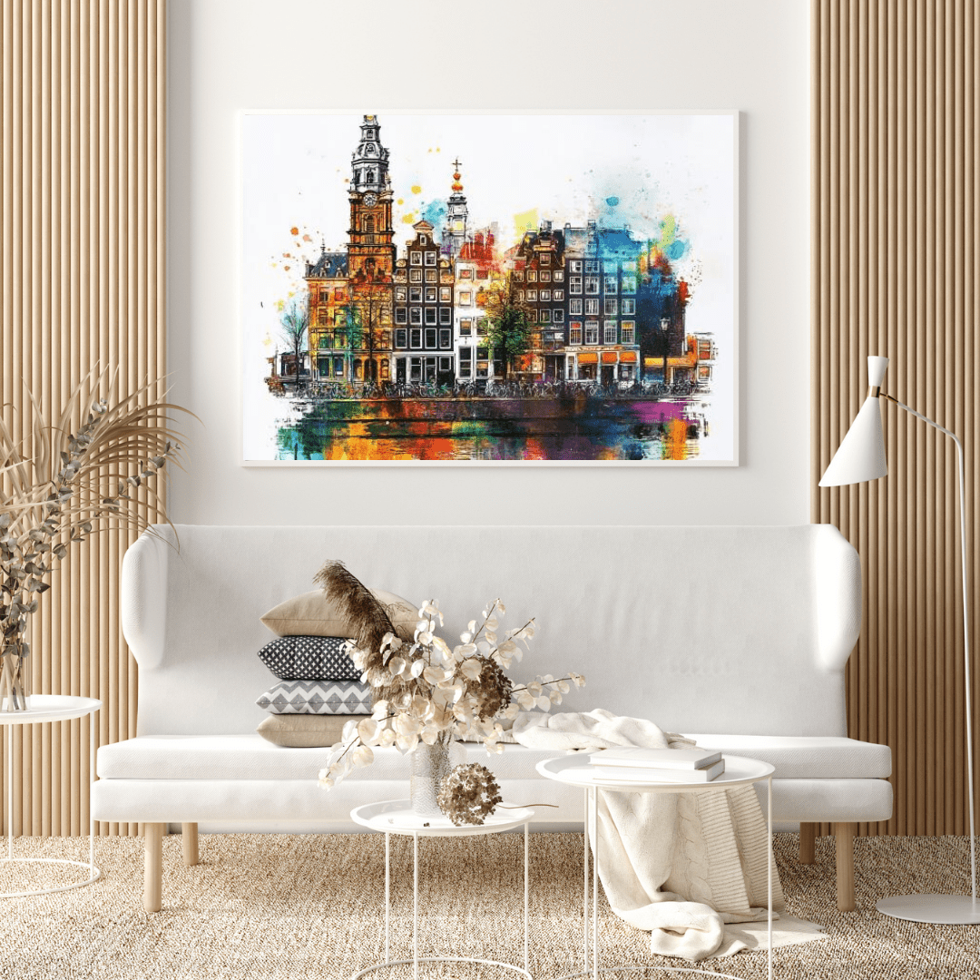 Vibrant Amsterdam Reflections - Cityscape Wall Art - Aestheticanvas