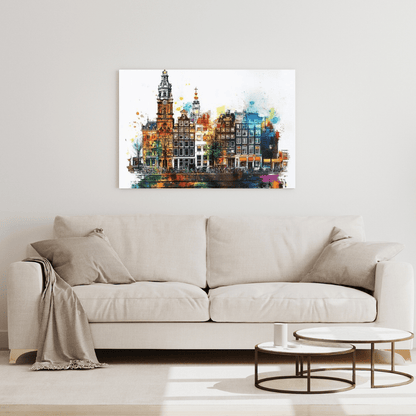 Vibrant Amsterdam Reflections - Cityscape Wall Art - Aestheticanvas