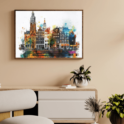 Vibrant Amsterdam Reflections - Cityscape Wall Art - Aestheticanvas