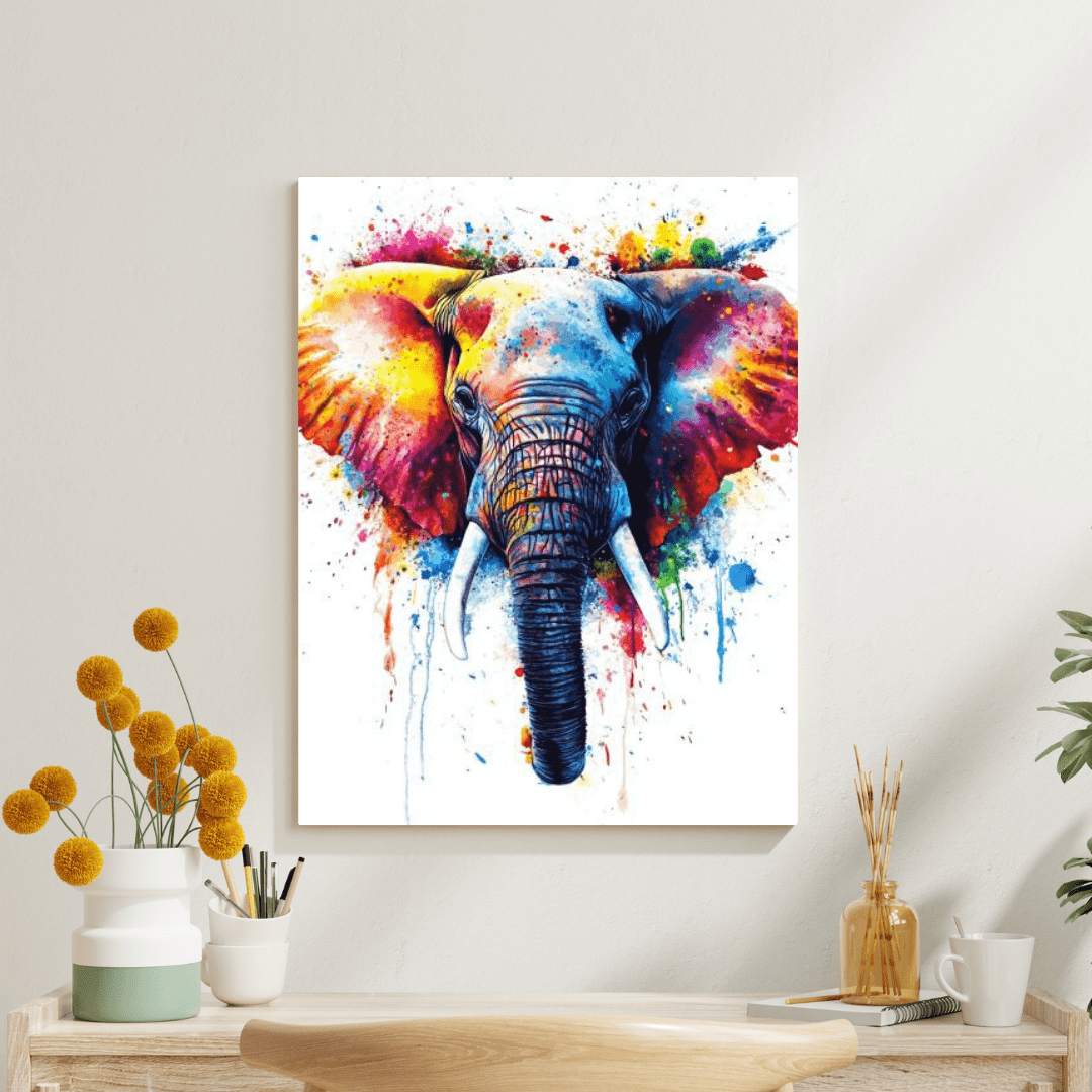 Vibrant Elephant Splash - Animal Wall Art - Aestheticanvas