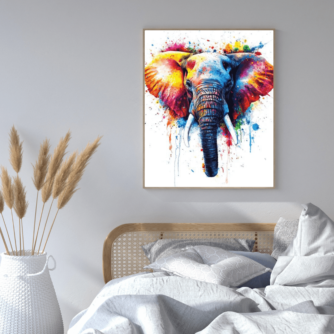 Vibrant Elephant Splash - Animal Wall Art - Aestheticanvas