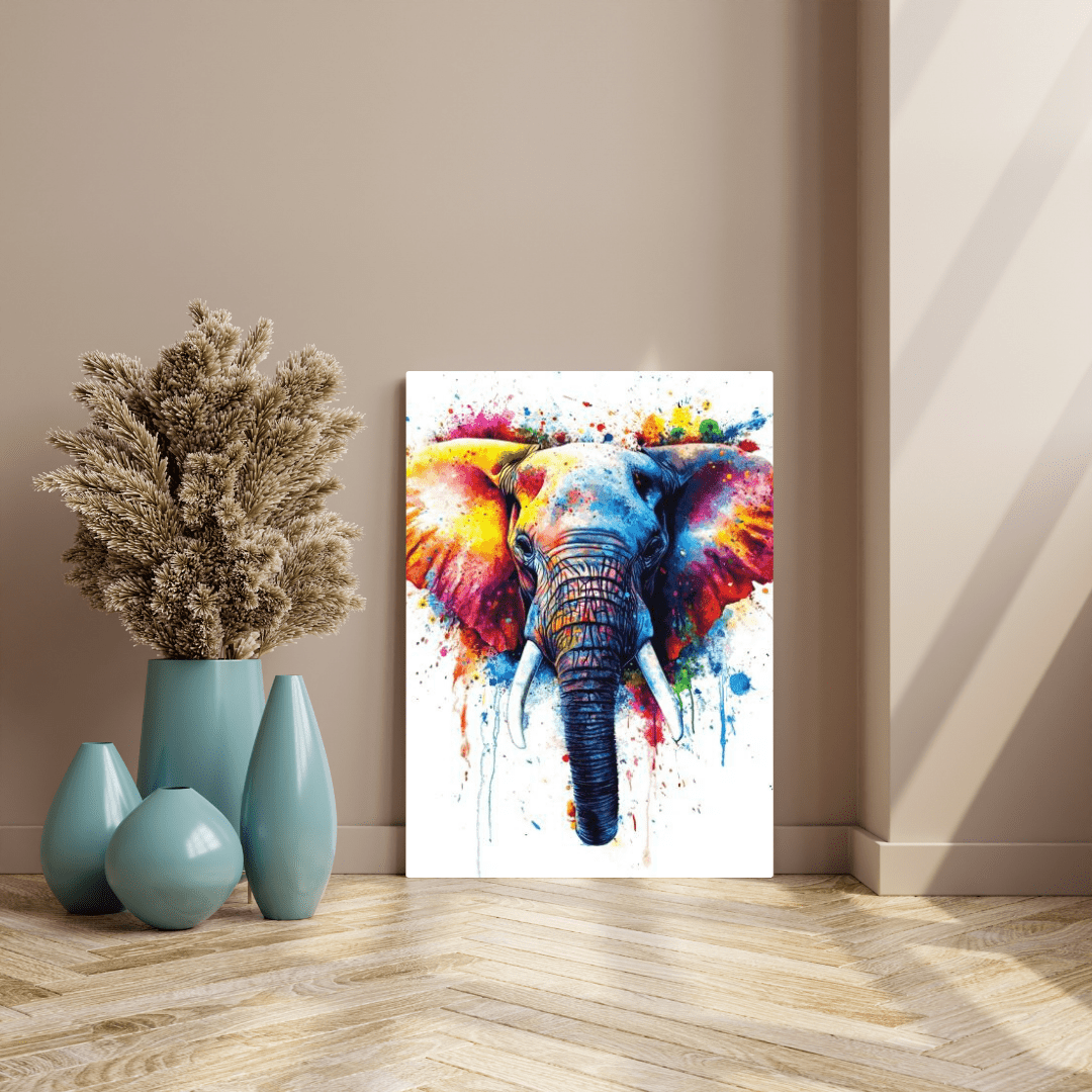 Vibrant Elephant Splash - Animal Wall Art - Aestheticanvas