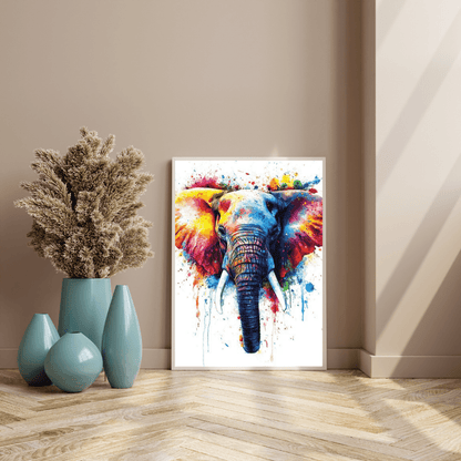 Vibrant Elephant Splash - Animal Wall Art - Aestheticanvas