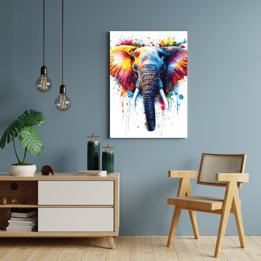 Vibrant Elephant Splash - Animal Wall Art - Aestheticanvas