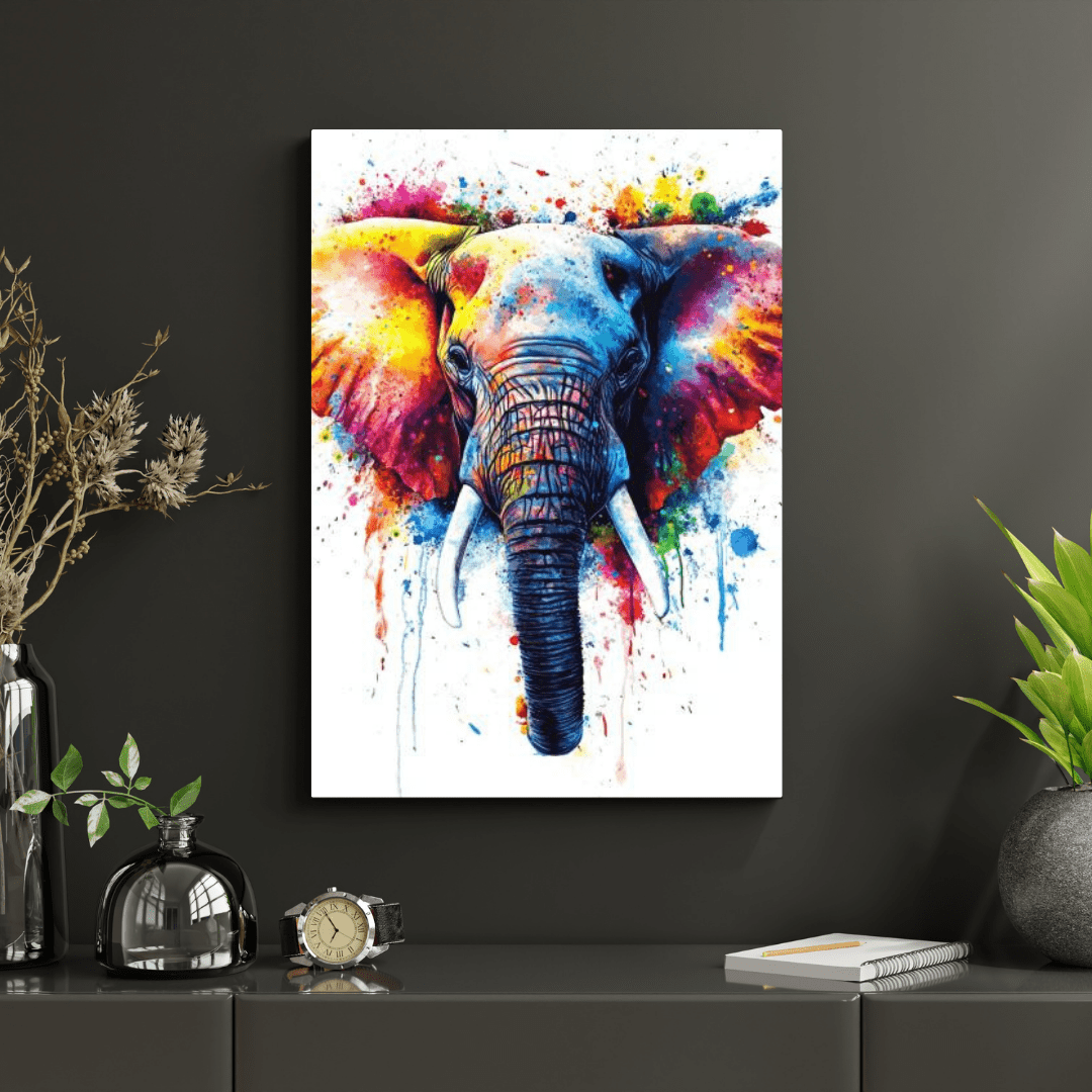 Vibrant Elephant Splash - Animal Wall Art - Aestheticanvas