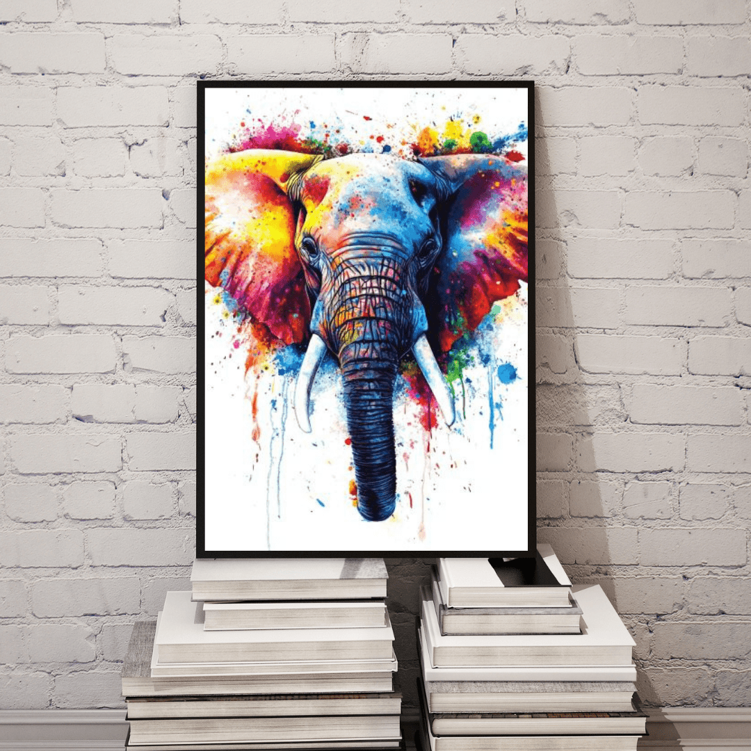 Vibrant Elephant Splash - Animal Wall Art - Aestheticanvas