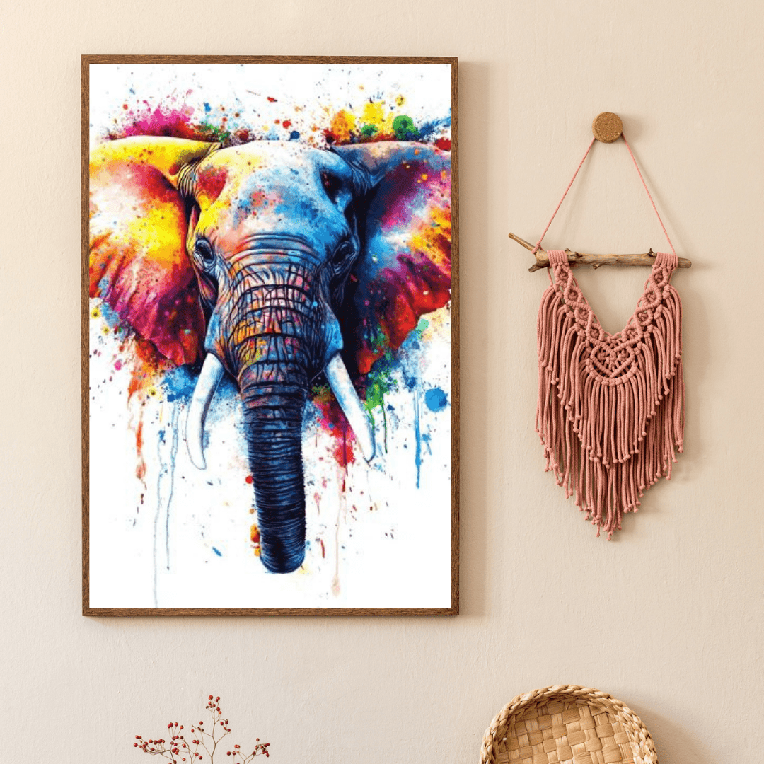 Vibrant Elephant Splash - Animal Wall Art - Aestheticanvas