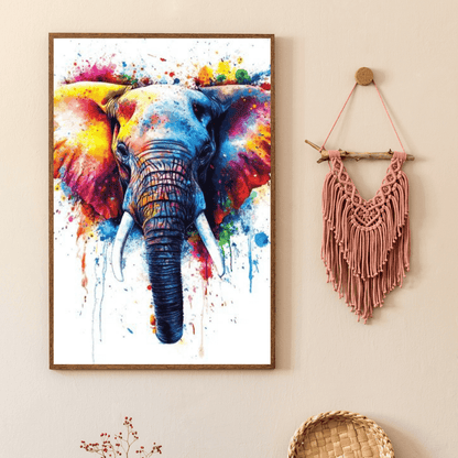 Vibrant Elephant Splash - Animal Wall Art - Aestheticanvas