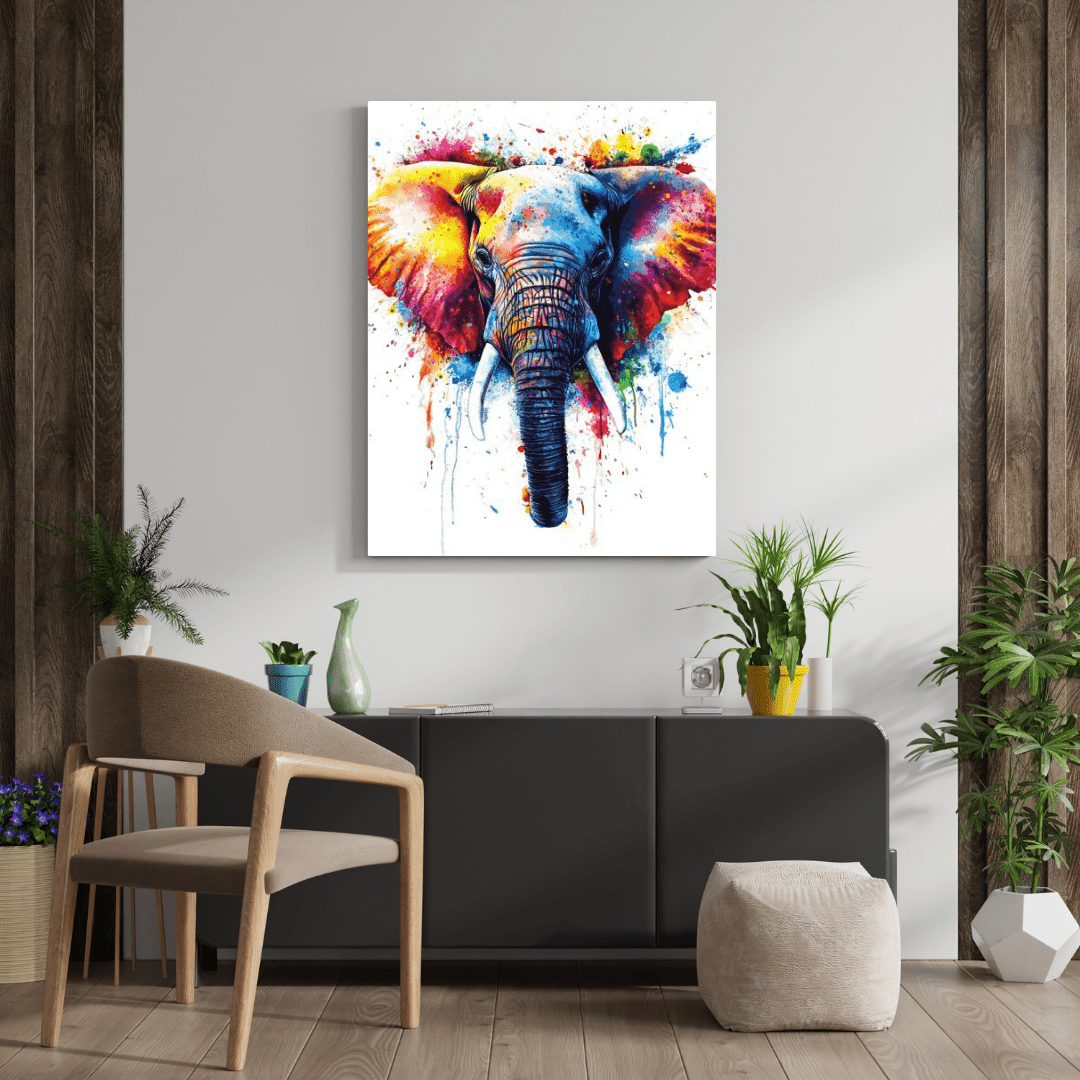 Vibrant Elephant Splash - Animal Wall Art - Aestheticanvas