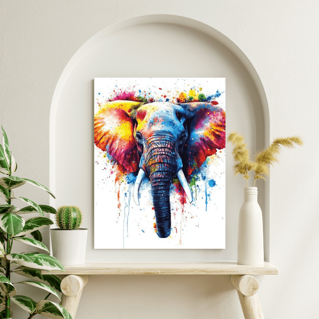 Vibrant Elephant Splash - Animal Wall Art - Aestheticanvas