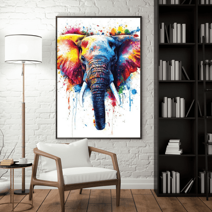 Vibrant Elephant Splash - Animal Wall Art - Aestheticanvas