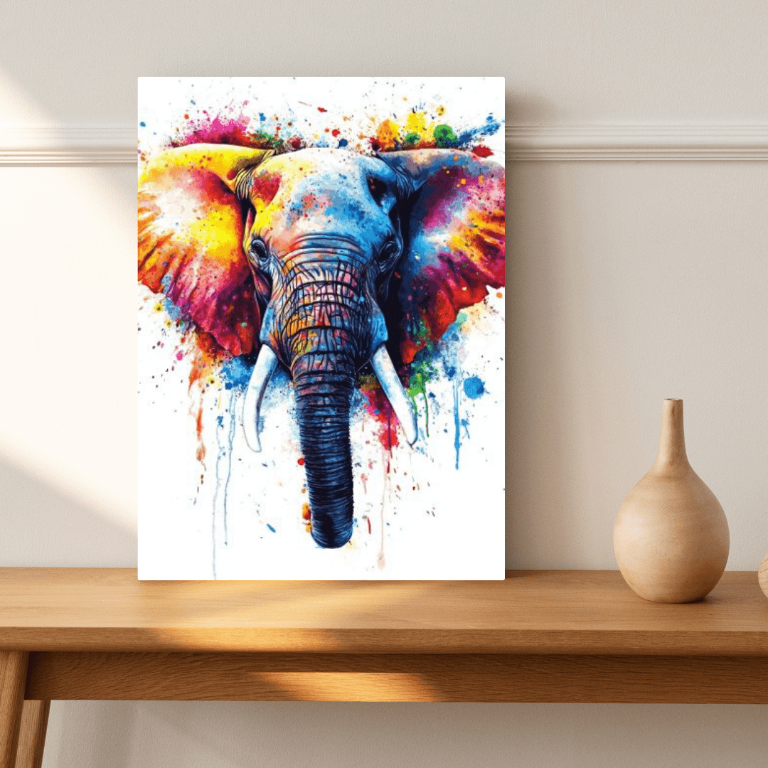 Vibrant Elephant Splash - Animal Wall Art - Aestheticanvas