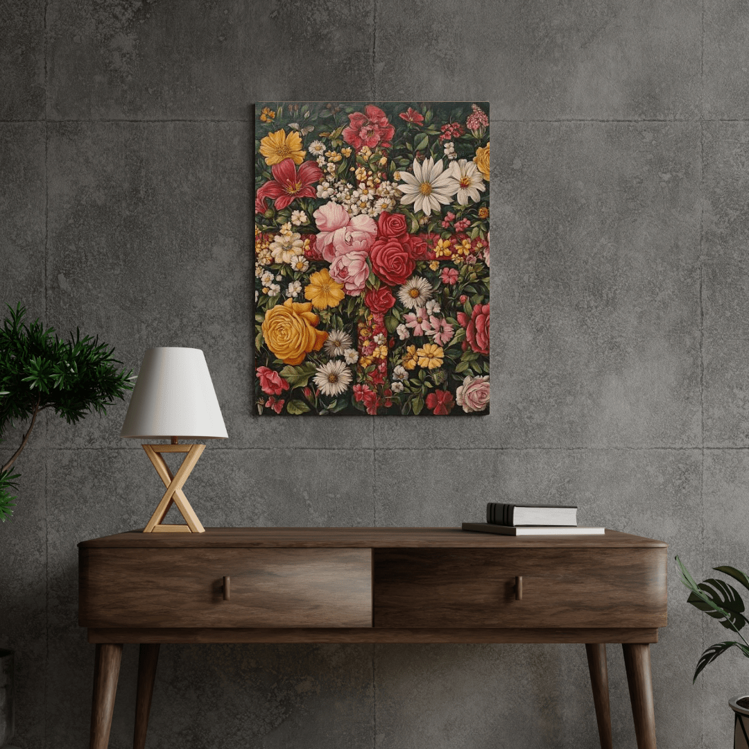 Vibrant Floral Cross Art - Religion Wall Art - Aestheticanvas