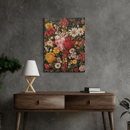 Vibrant Floral Cross Art - Religion Wall Art - Aestheticanvas