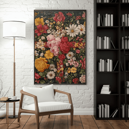 Vibrant Floral Cross Art - Religion Wall Art - Aestheticanvas