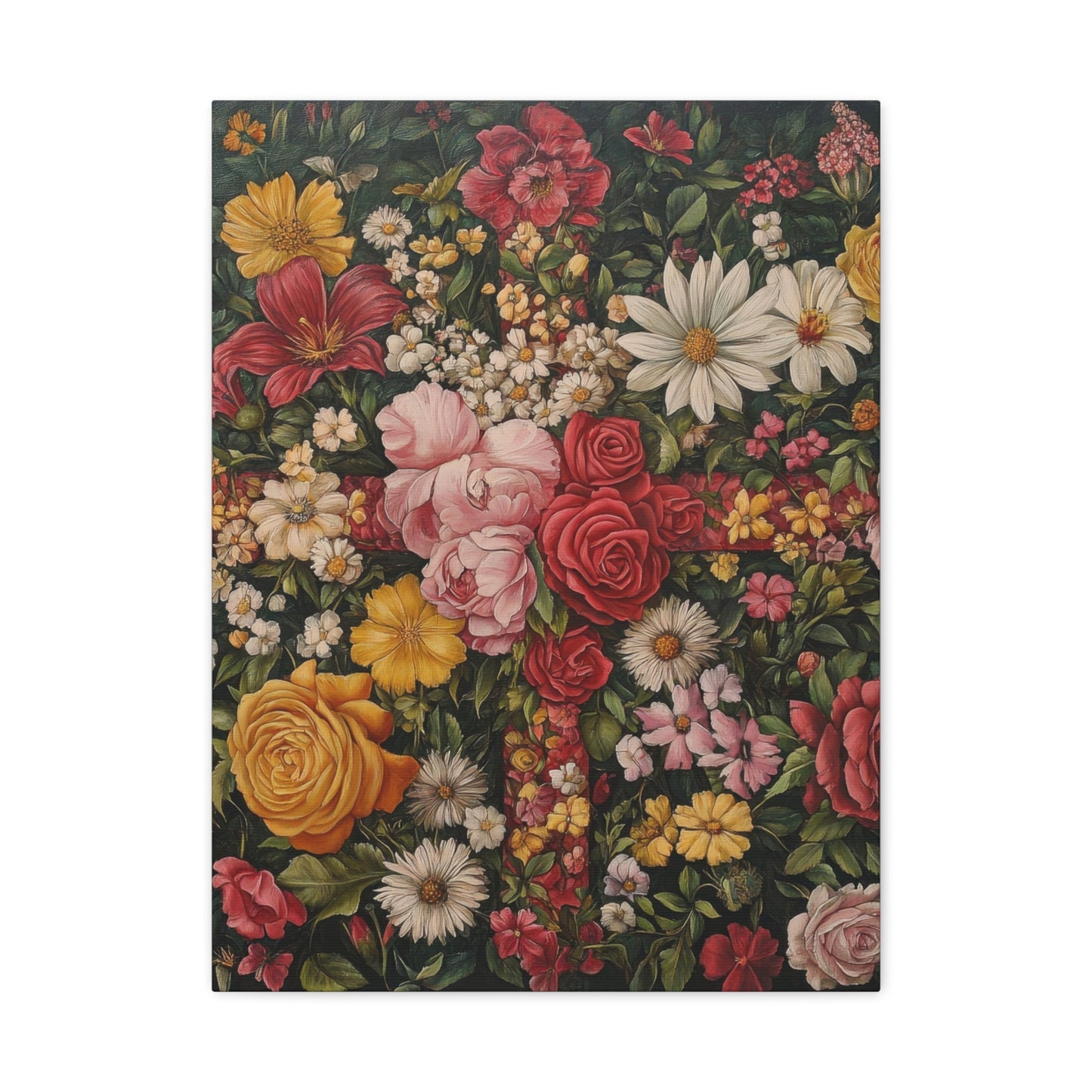 Vibrant Floral Cross Art - Religion Wall Art - Aestheticanvas