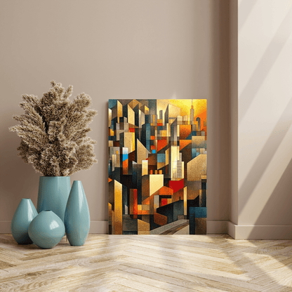 Vibrant Geometric Cityscape - Abstract Wall Art - Aestheticanvas