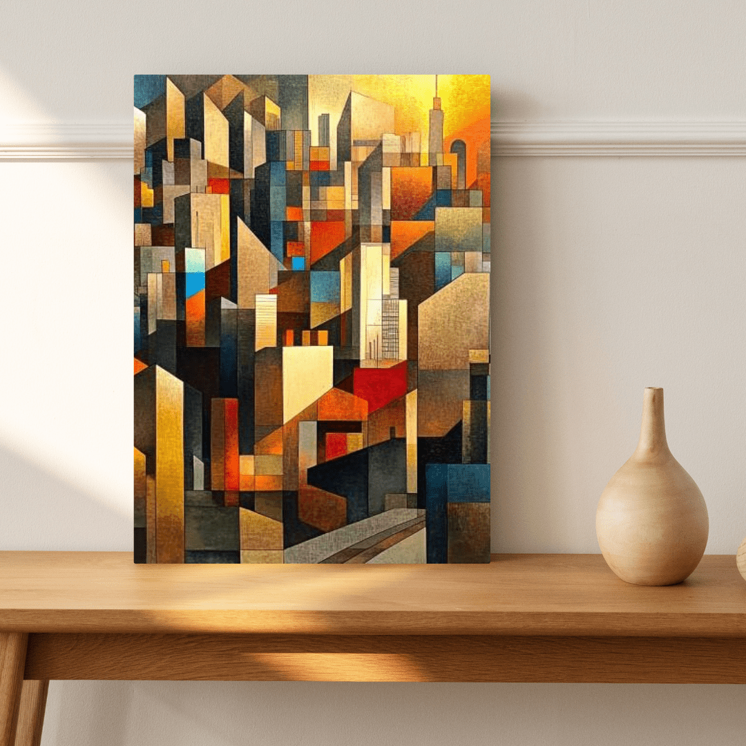 Vibrant Geometric Cityscape - Abstract Wall Art - Aestheticanvas