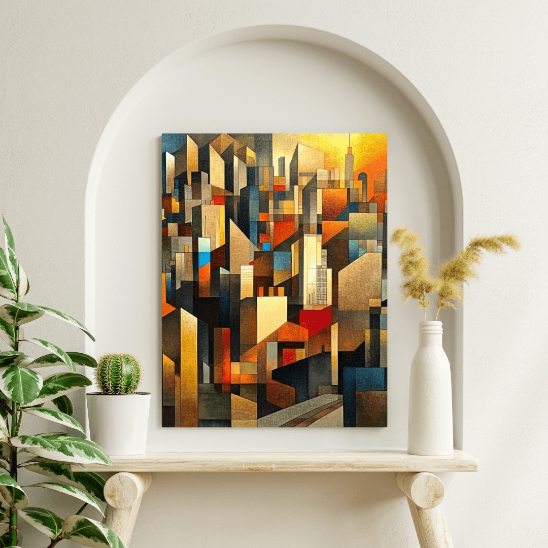 Vibrant Geometric Cityscape - Abstract Wall Art - Aestheticanvas