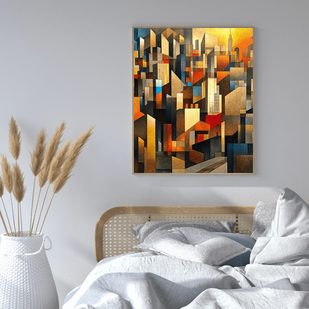 Vibrant Geometric Cityscape - Abstract Wall Art - Aestheticanvas