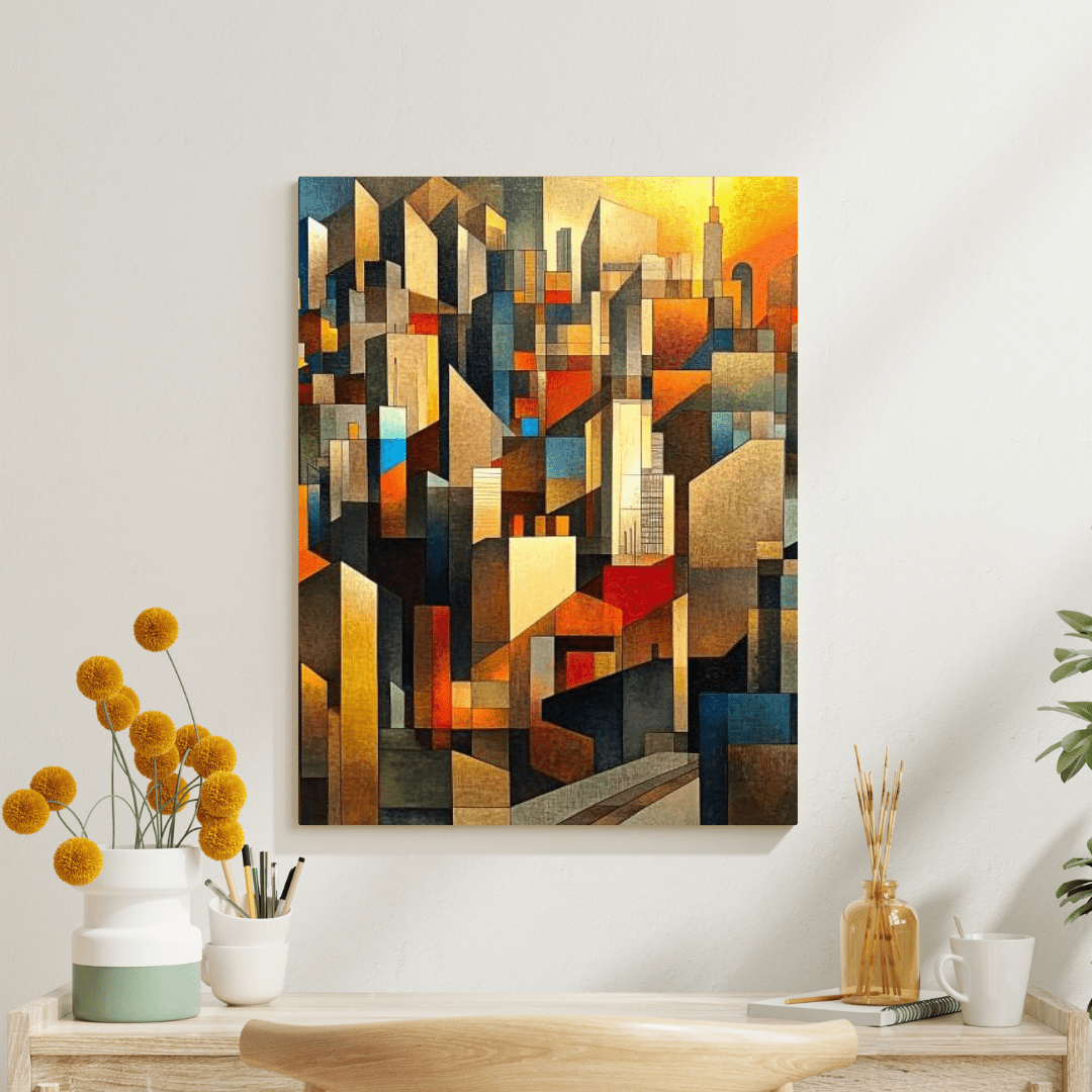 Vibrant Geometric Cityscape - Abstract Wall Art - Aestheticanvas