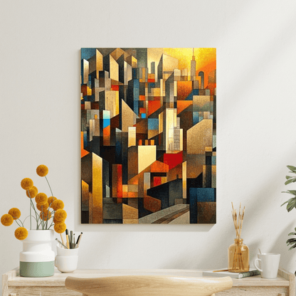 Vibrant Geometric Cityscape - Abstract Wall Art - Aestheticanvas