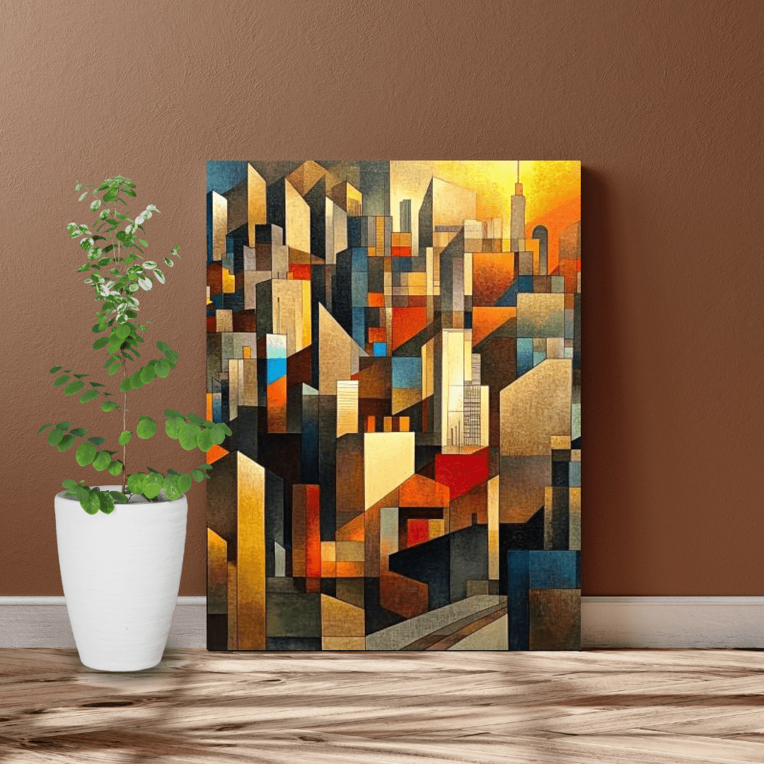 Vibrant Geometric Cityscape - Abstract Wall Art - Aestheticanvas